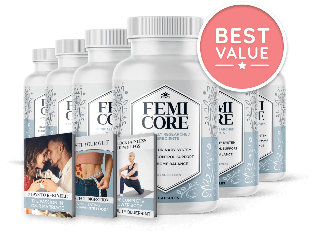 FemiCore 6 bottle package — 180 day supply with free bonuses